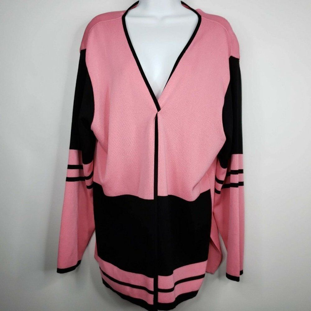 Marlis Womens Size L Pink Black Open Cardig